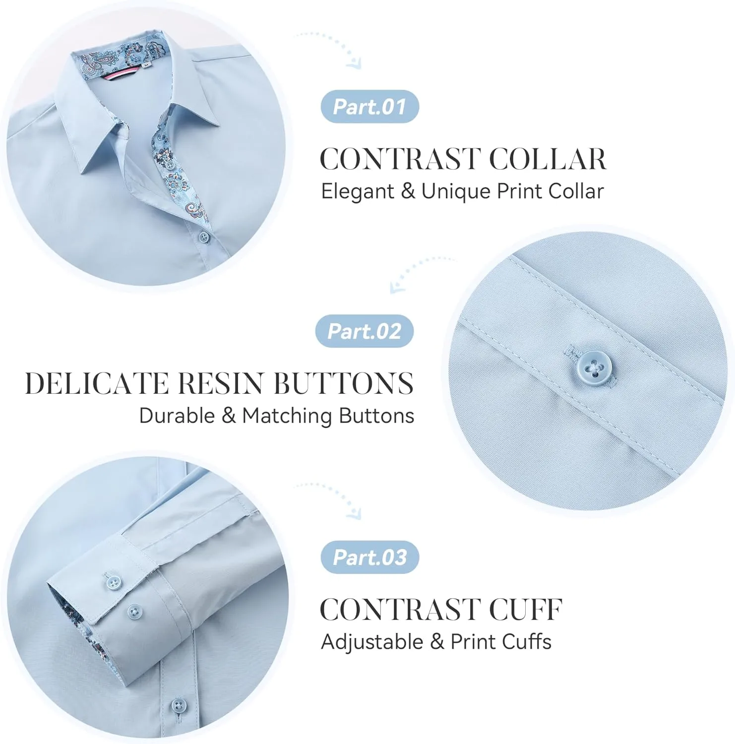 Esabel.C Womens Dress Shirts Cotton Long Sleeve Regular Fit Stretch Button Down Blouse