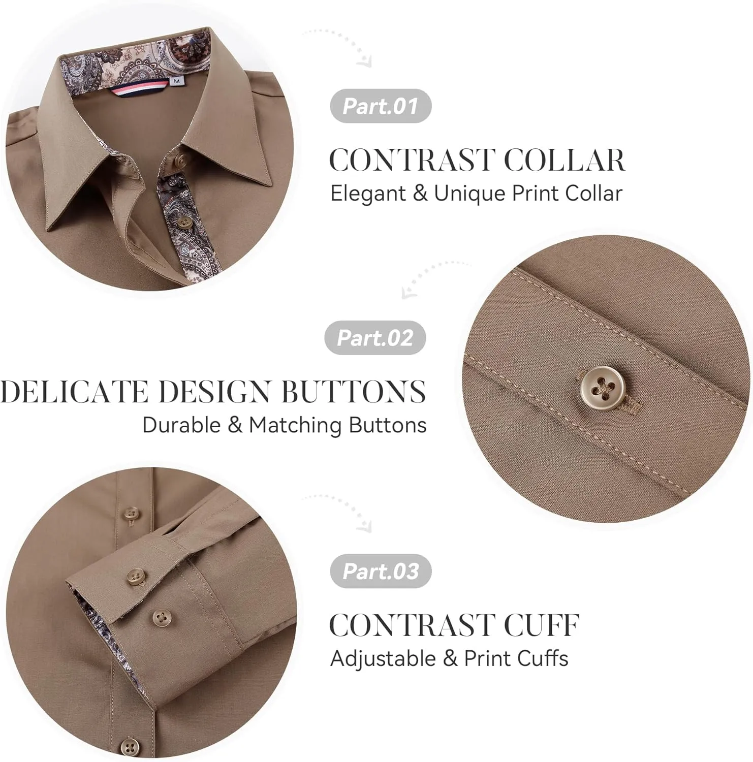 Esabel.C Womens Dress Shirts Cotton Long Sleeve Regular Fit Stretch Button Down Blouse