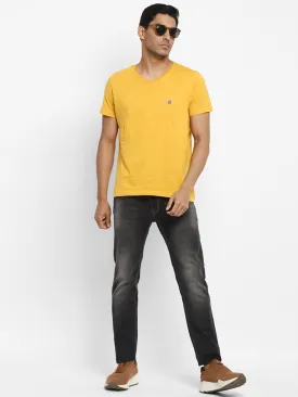 Essentials Yellow Solid V Neck T-Shirt