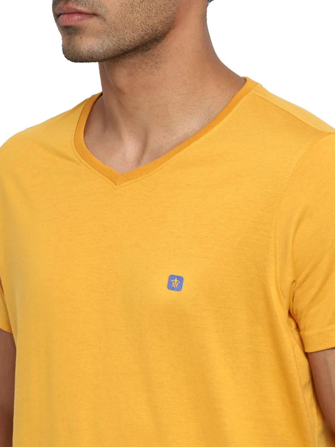 Essentials Yellow Solid V Neck T-Shirt