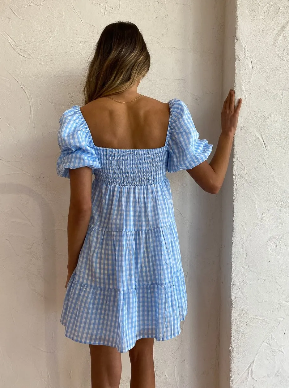 Faithfull the Brand Leilani Mini Dress in Cornflower Check