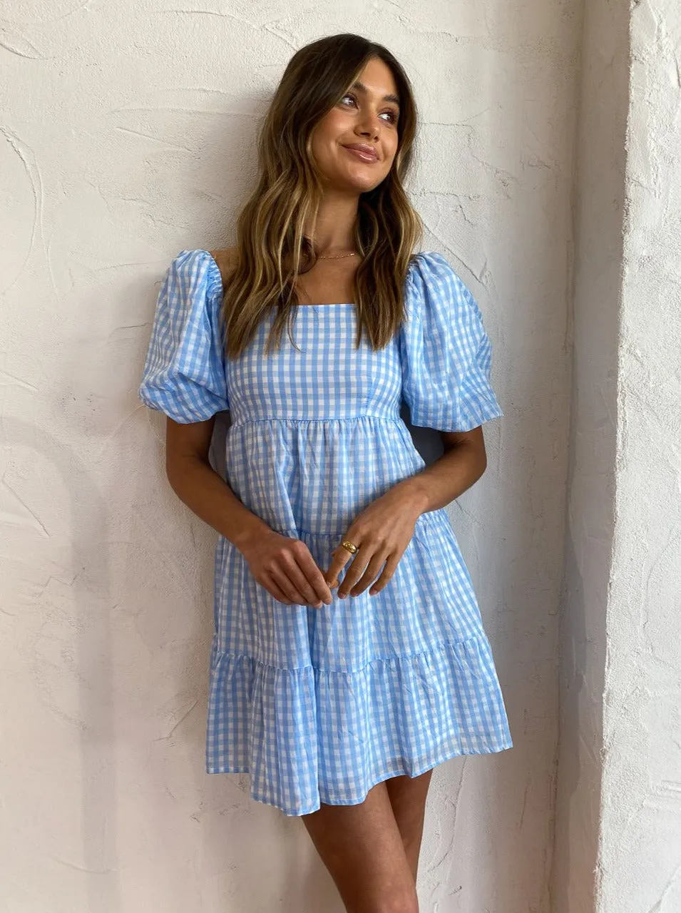 Faithfull the Brand Leilani Mini Dress in Cornflower Check