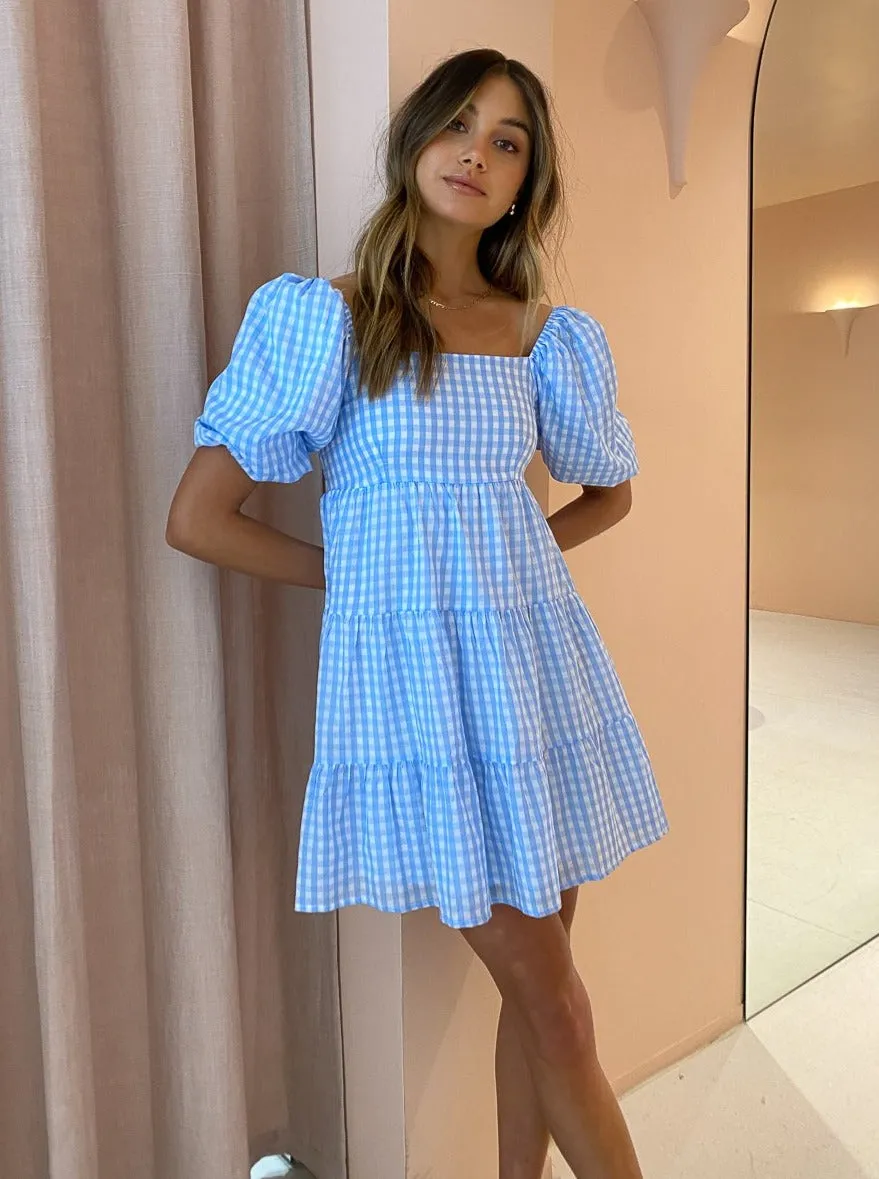 Faithfull the Brand Leilani Mini Dress in Cornflower Check