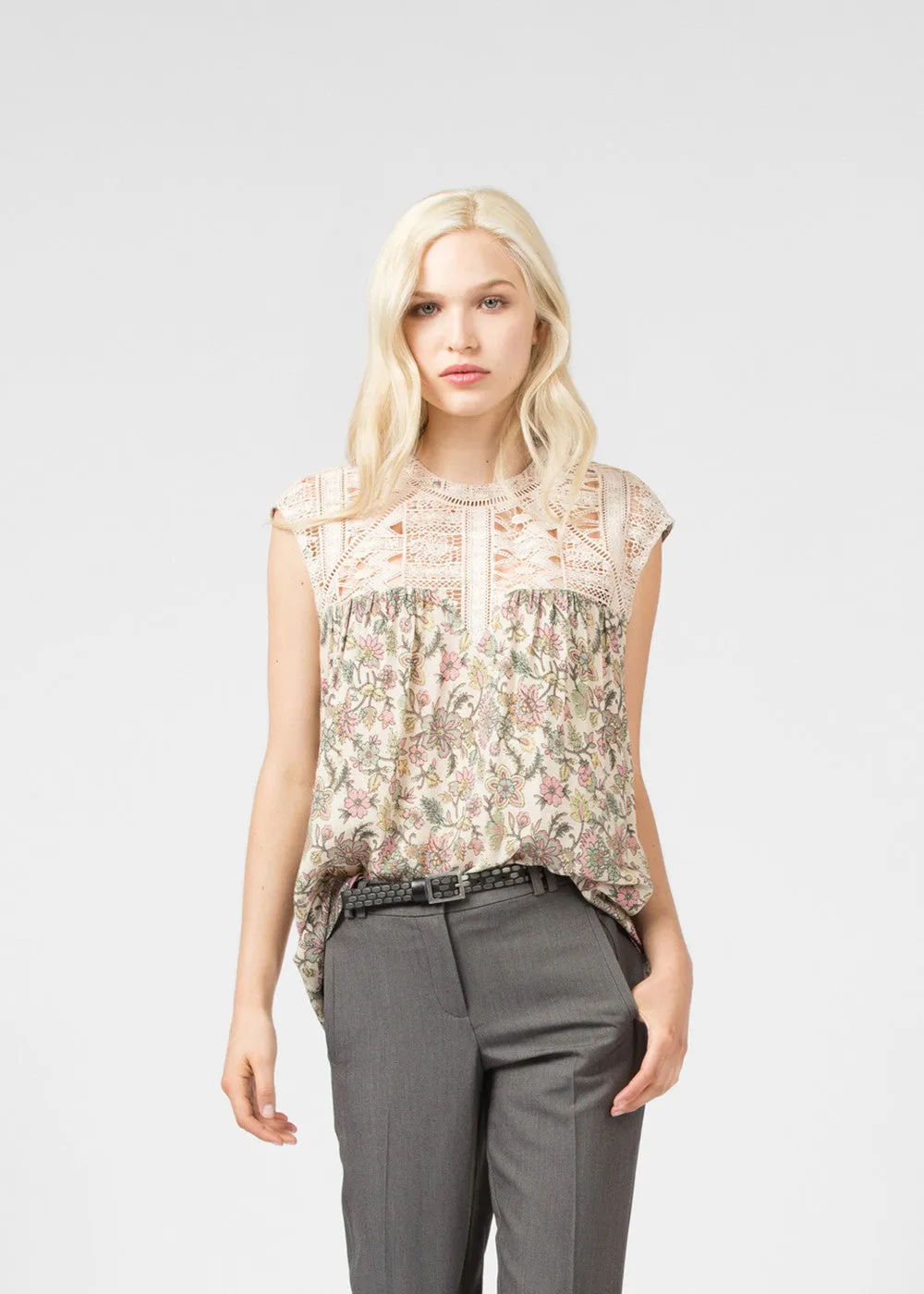 Floral Sleeveless Lace Blouse