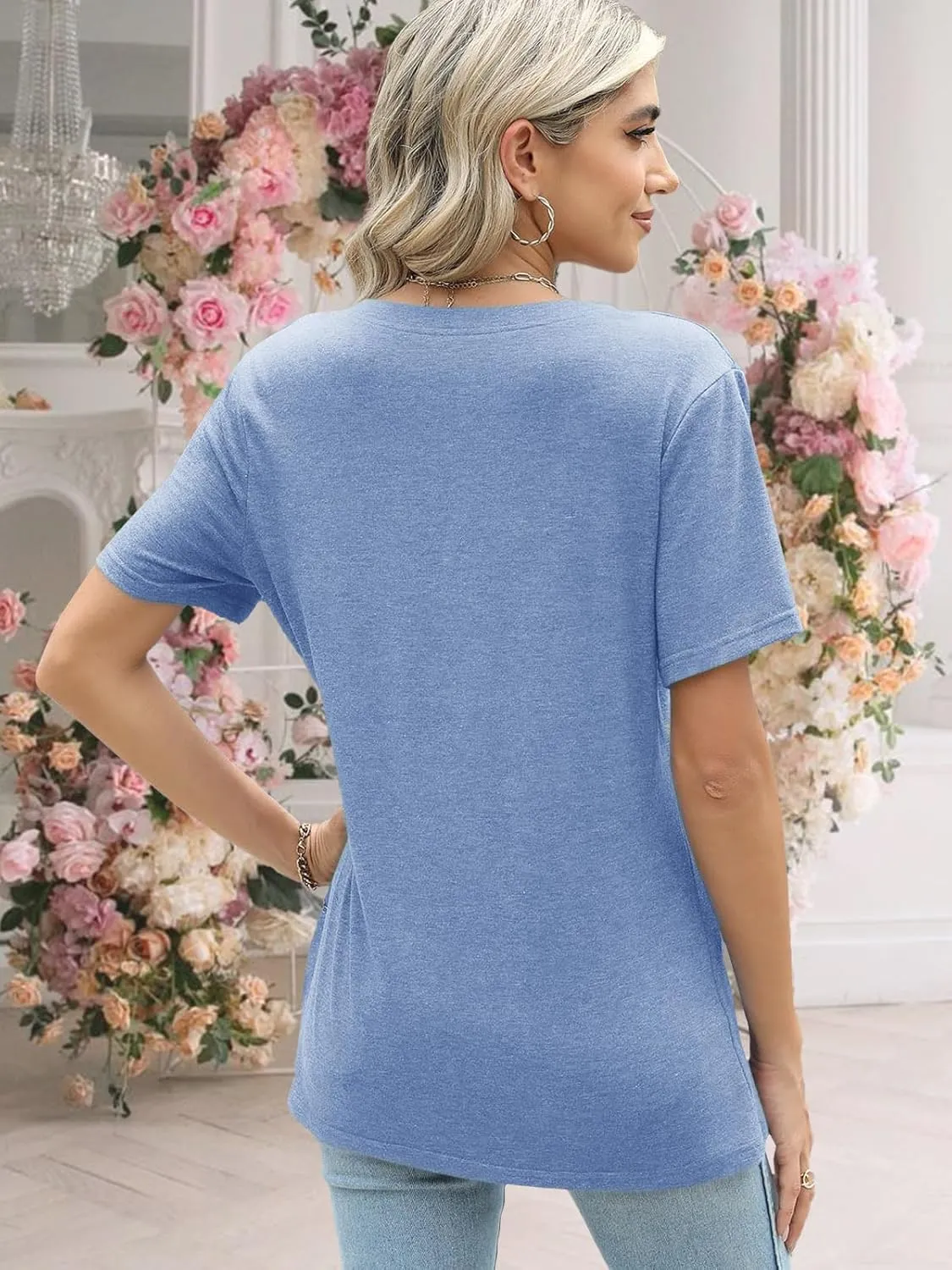 Flower Kindly Shirt for Women Funny Wildflower Plant T-Shirt Bohemian Summer Vacation V Neck Tops