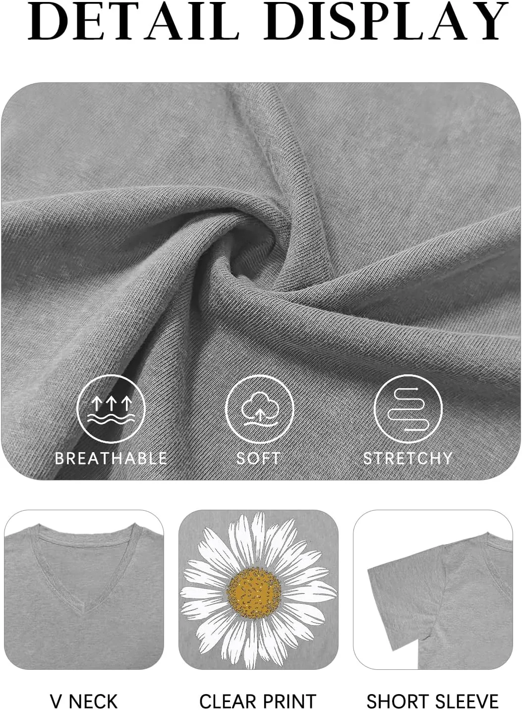 Flower Kindly Shirt for Women Funny Wildflower Plant T-Shirt Bohemian Summer Vacation V Neck Tops