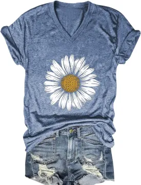 Flower Kindly Shirt for Women Funny Wildflower Plant T-Shirt Bohemian Summer Vacation V Neck Tops