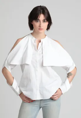 Fold-over cold shoulder Cotton shirt