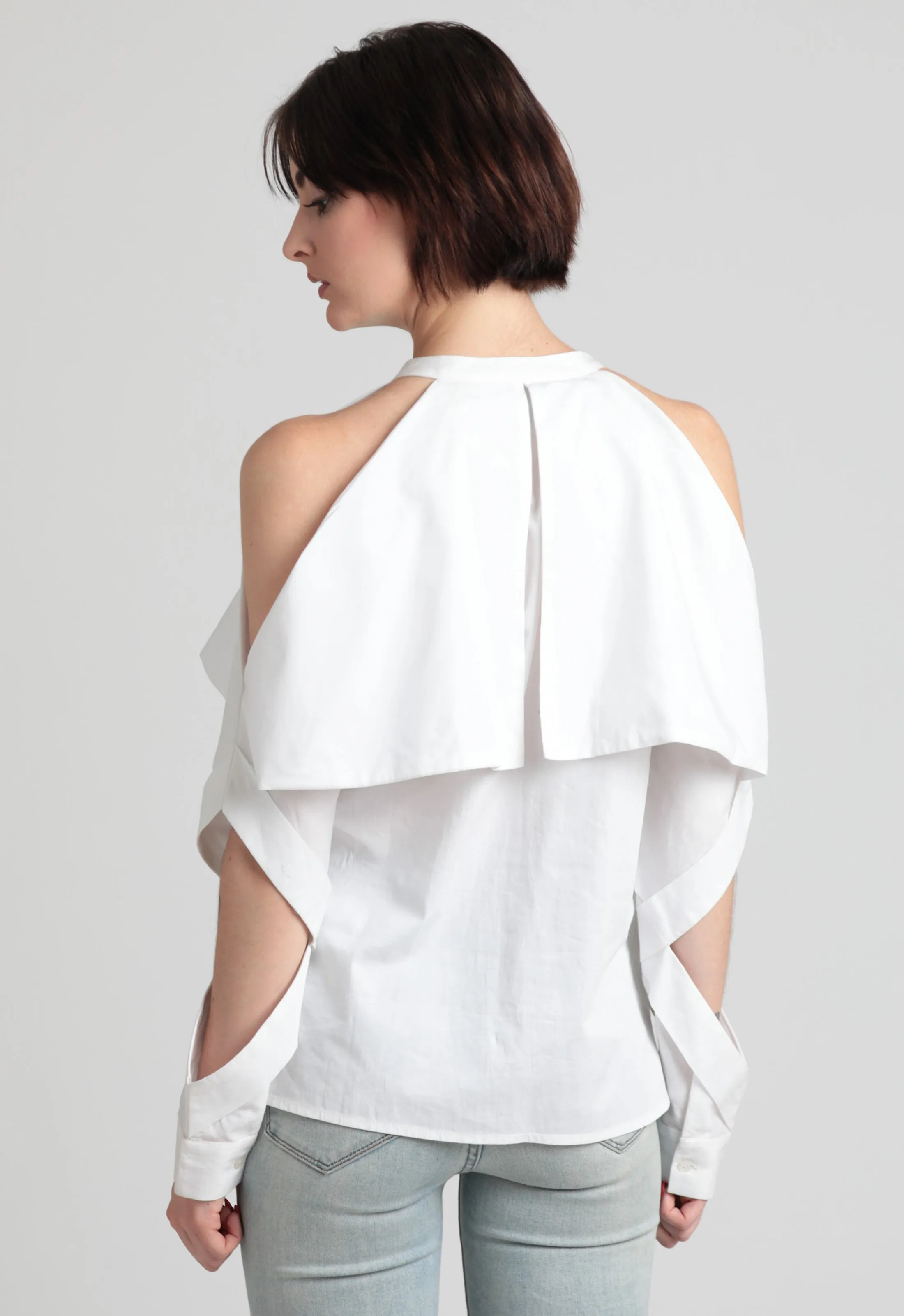 Fold-over cold shoulder Cotton shirt
