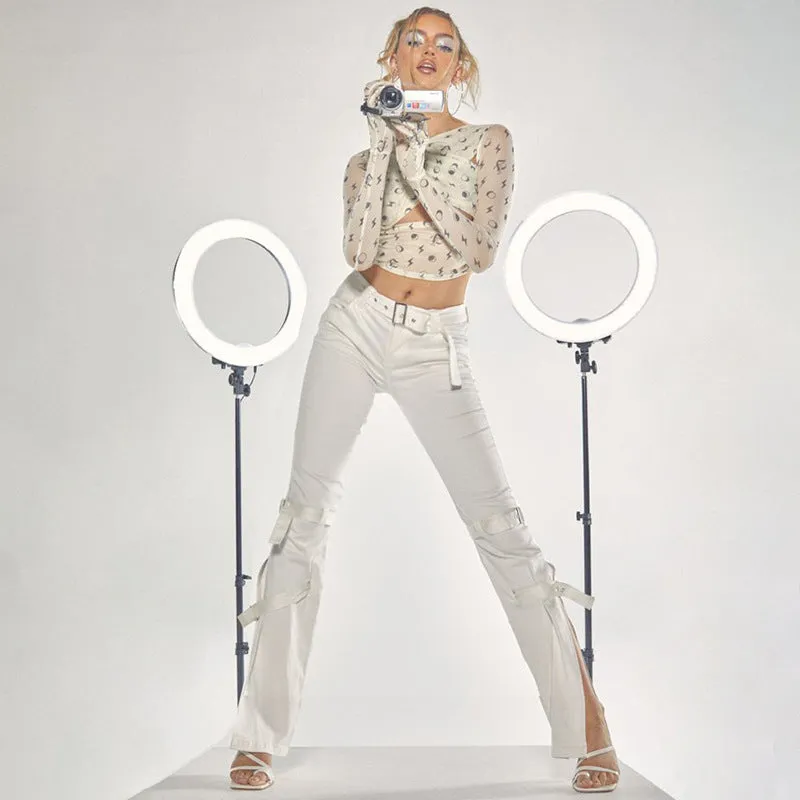 Gauze Printing Hollow Cross Gloves Crop Top
