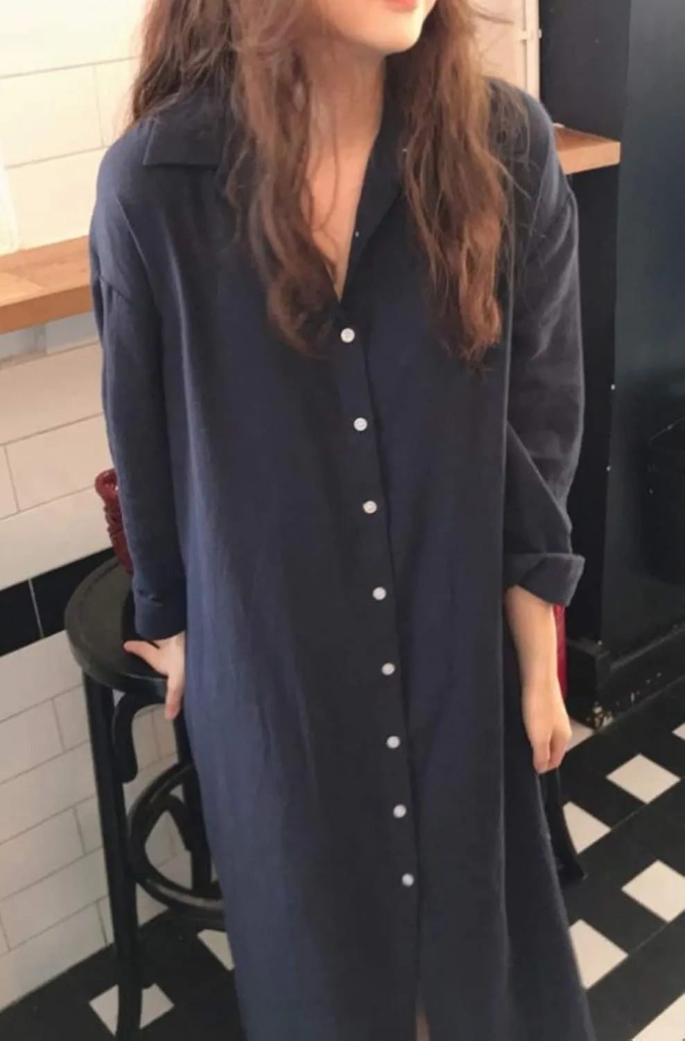 GGUHHU Womens Chic Button Down Rolled-Up Sleeve Long Cotton Blouse Maxi Dress