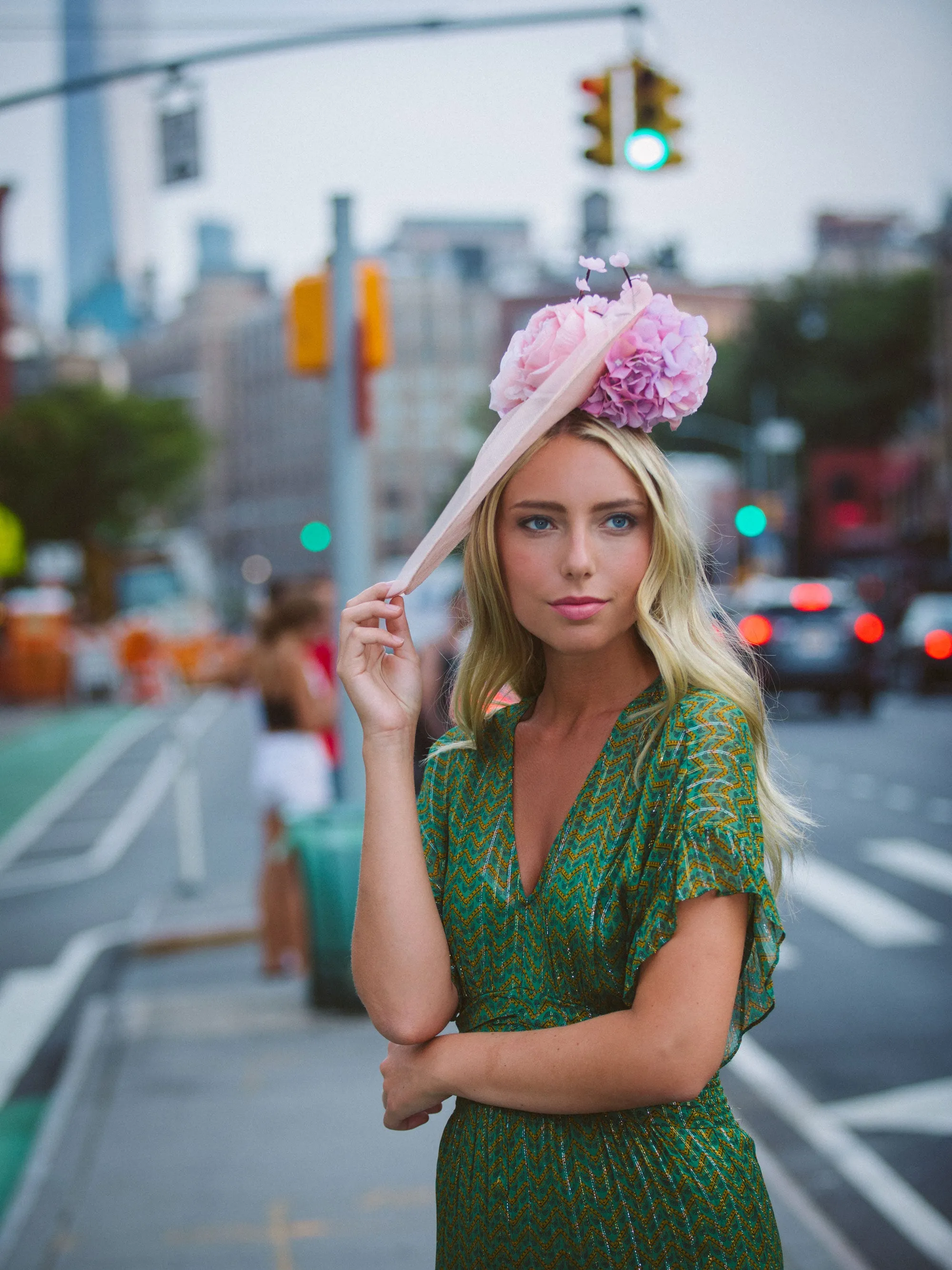 Hyperion: Pink Derby Disc Hat with Peony Roses