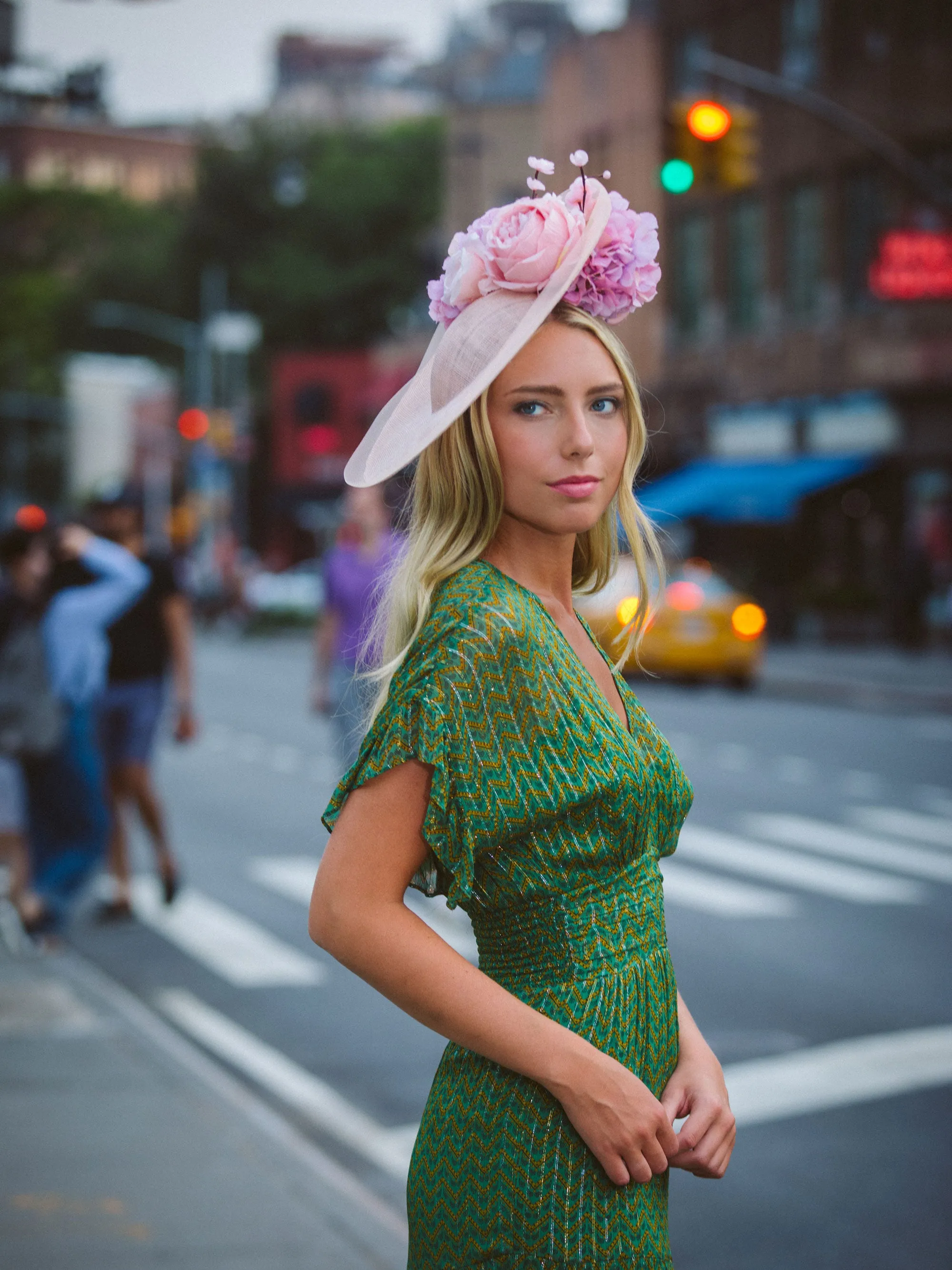 Hyperion: Pink Derby Disc Hat with Peony Roses