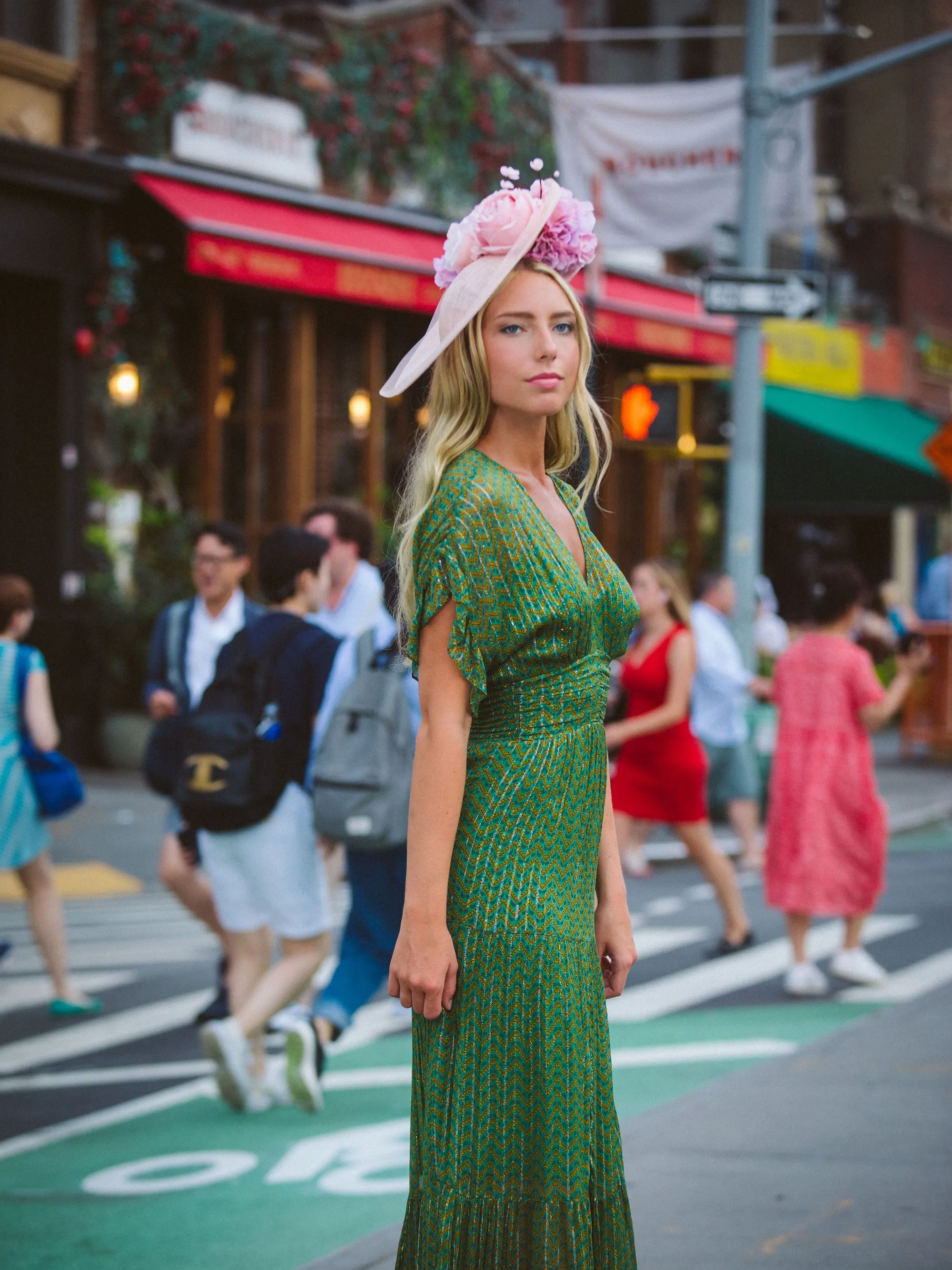 Hyperion: Pink Derby Disc Hat with Peony Roses