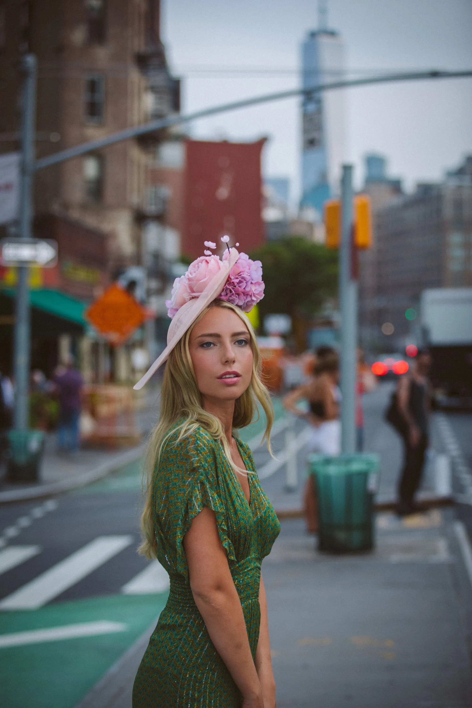 Hyperion: Pink Derby Disc Hat with Peony Roses