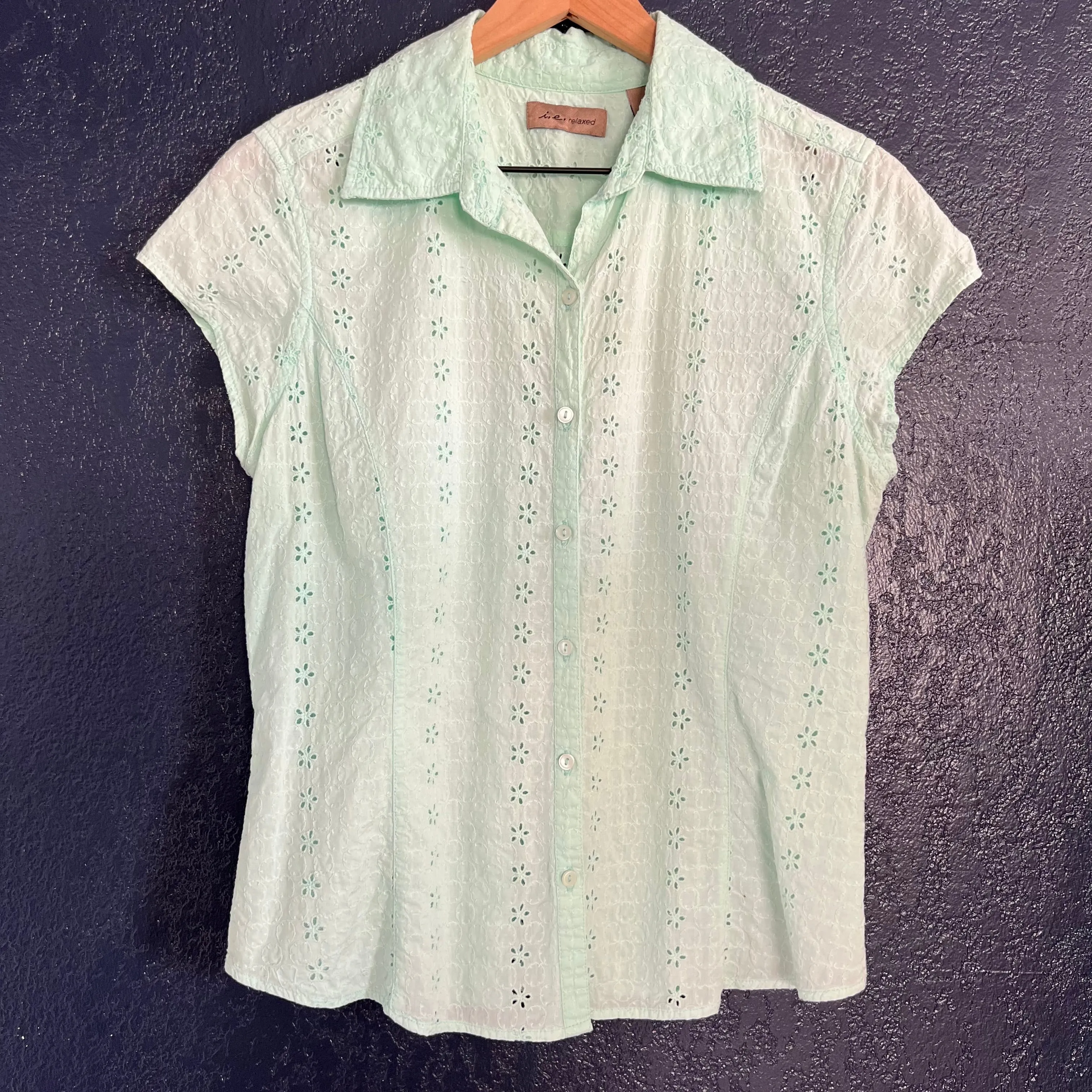 I.E Relaxed Vintage Eyelet Button Down Blouse