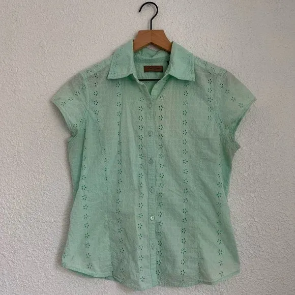 I.E Relaxed Vintage Eyelet Button Down Blouse