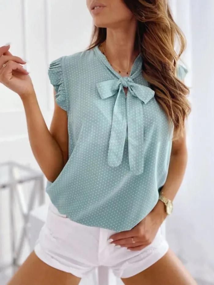INSTYLISH - Casual Ruffled Sleeveless Polka Dot Blouse for Women: Playful Elegance