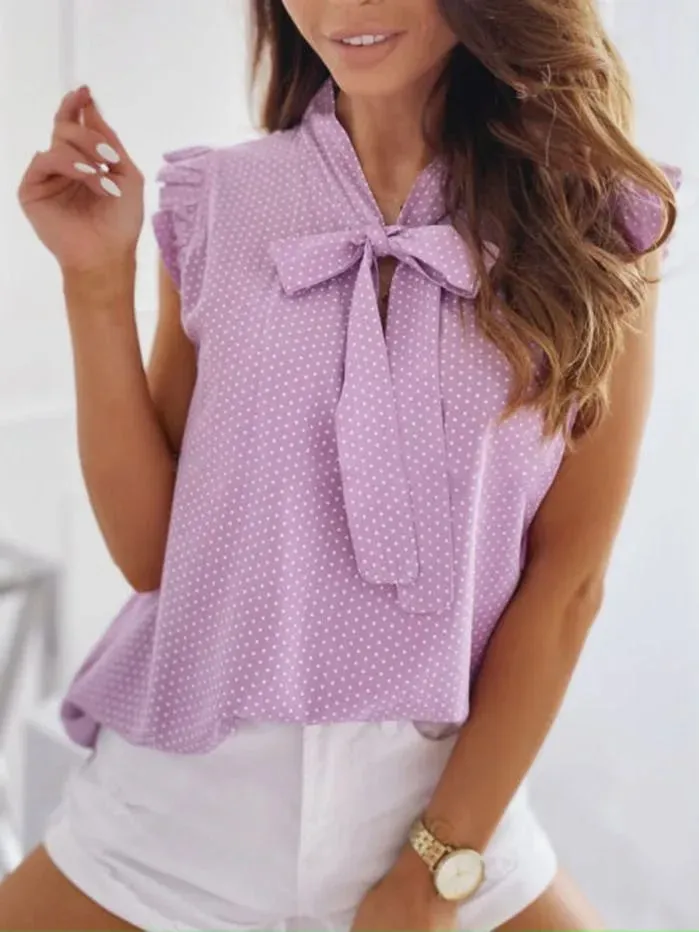 INSTYLISH - Casual Ruffled Sleeveless Polka Dot Blouse for Women: Playful Elegance