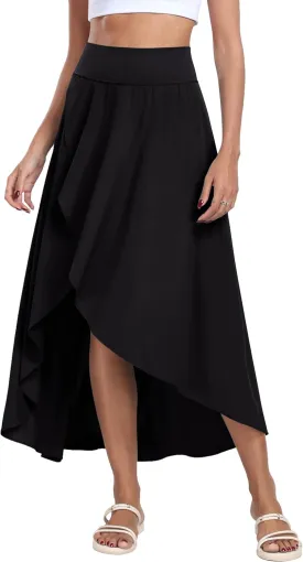 IUGA High Waist Maxi Skirt with Slit Ruffle Wrap Skirt Trendy Flowy Skirts for Women Long Skirts with Shorts Underneath
