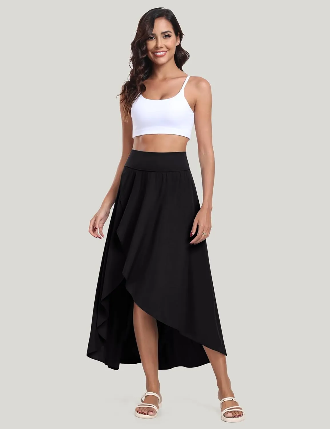 IUGA High Waist Maxi Skirt with Slit Ruffle Wrap Skirt Trendy Flowy Skirts for Women Long Skirts with Shorts Underneath