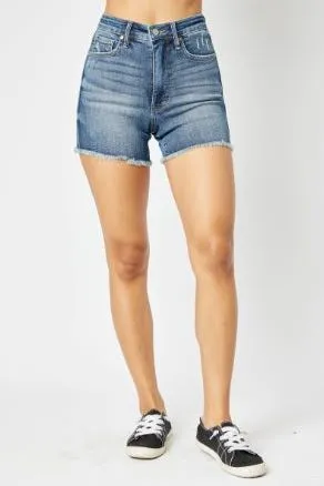 Judy Blue High Waisted Tummy Control Fray Hem Shorts (reg and curvy) 150235