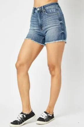 Judy Blue High Waisted Tummy Control Fray Hem Shorts (reg and curvy) 150235