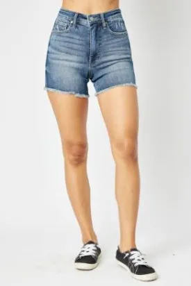 Judy Blue High Waisted Tummy Control Fray Hem Shorts (reg and curvy) 150235