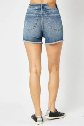 Judy Blue High Waisted Tummy Control Fray Hem Shorts (reg and curvy) 150235