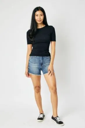 Judy Blue High Waisted Tummy Control Fray Hem Shorts (reg and curvy) 150235