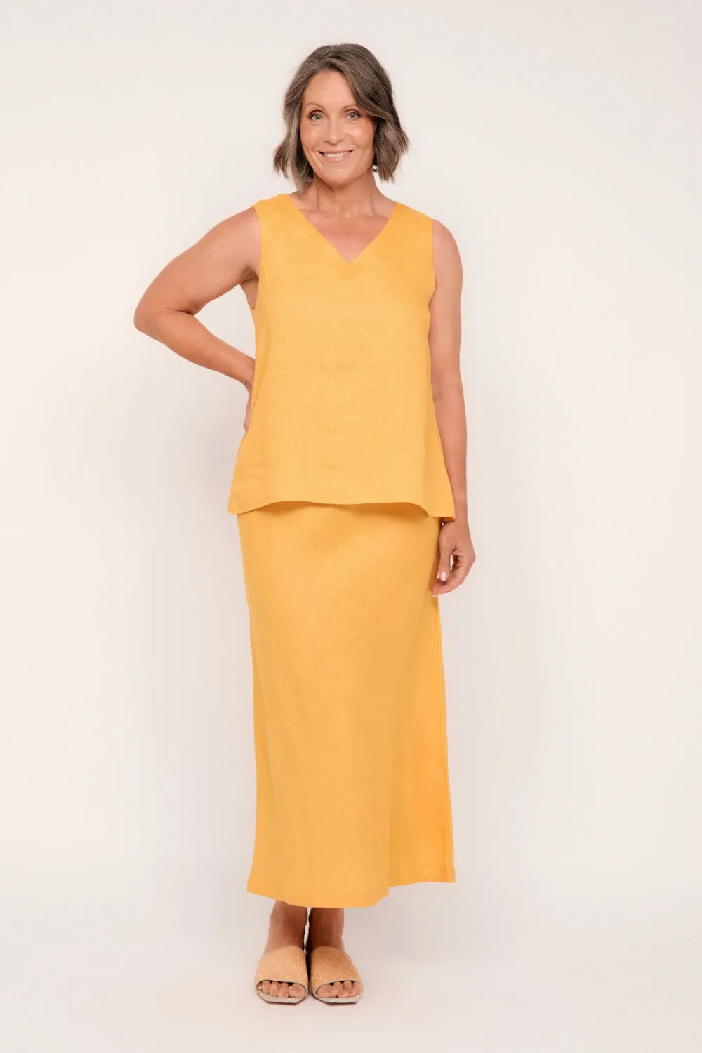 Katie Linen Bias Cut Skirt in Golden Hour