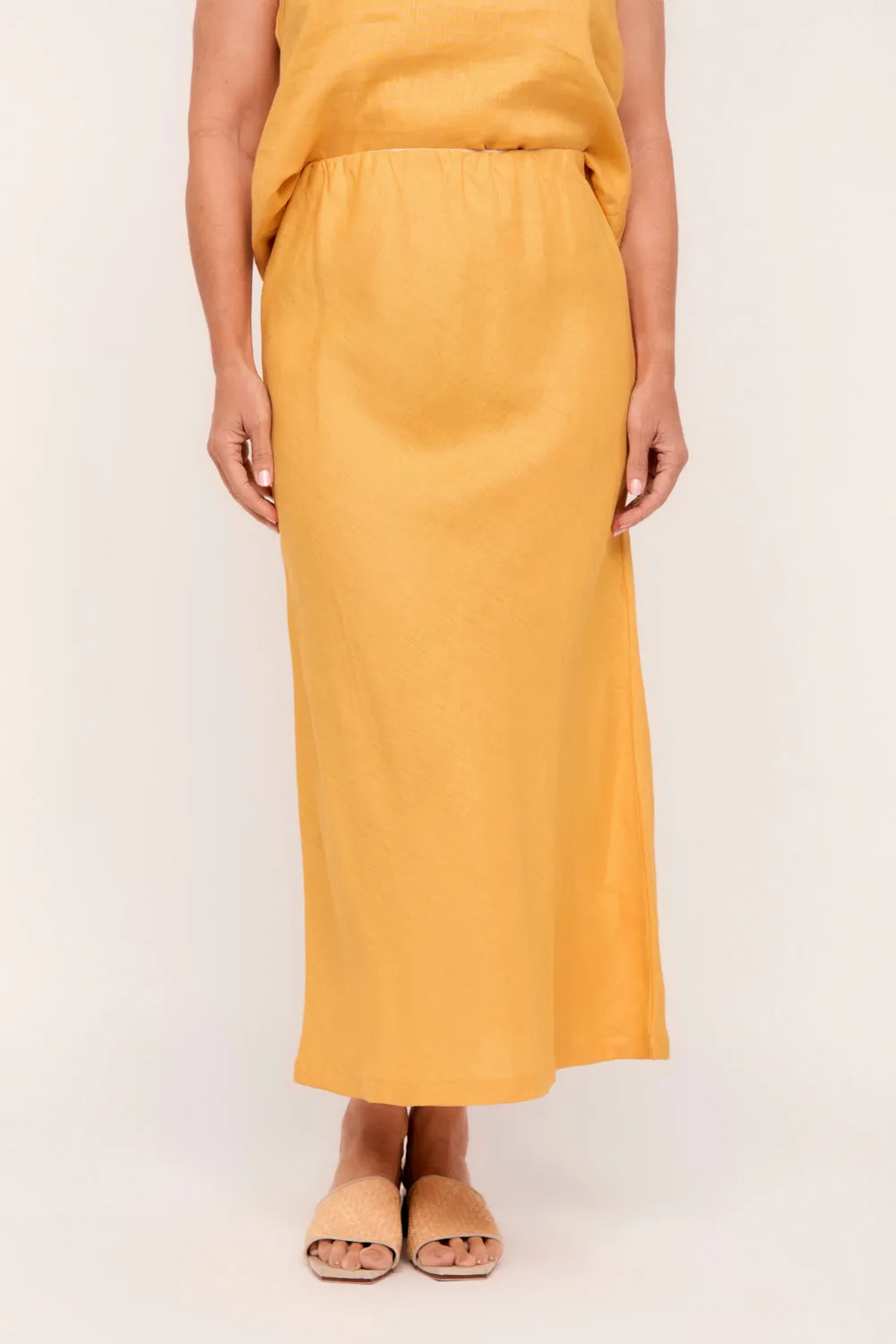 Katie Linen Bias Cut Skirt in Golden Hour