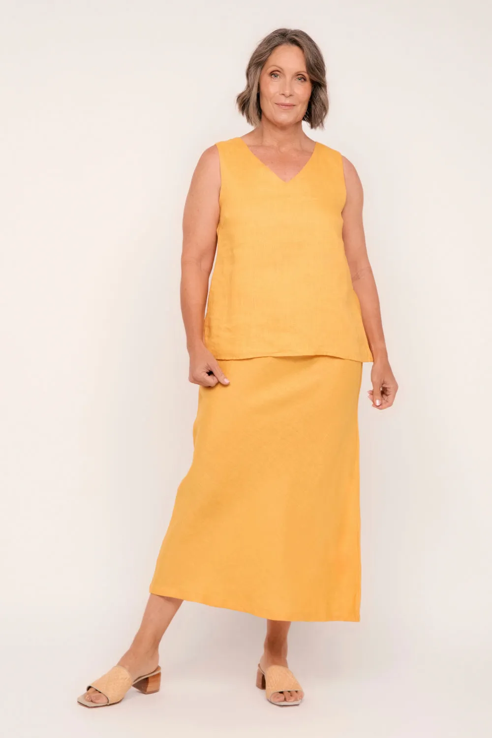 Katie Linen Bias Cut Skirt in Golden Hour