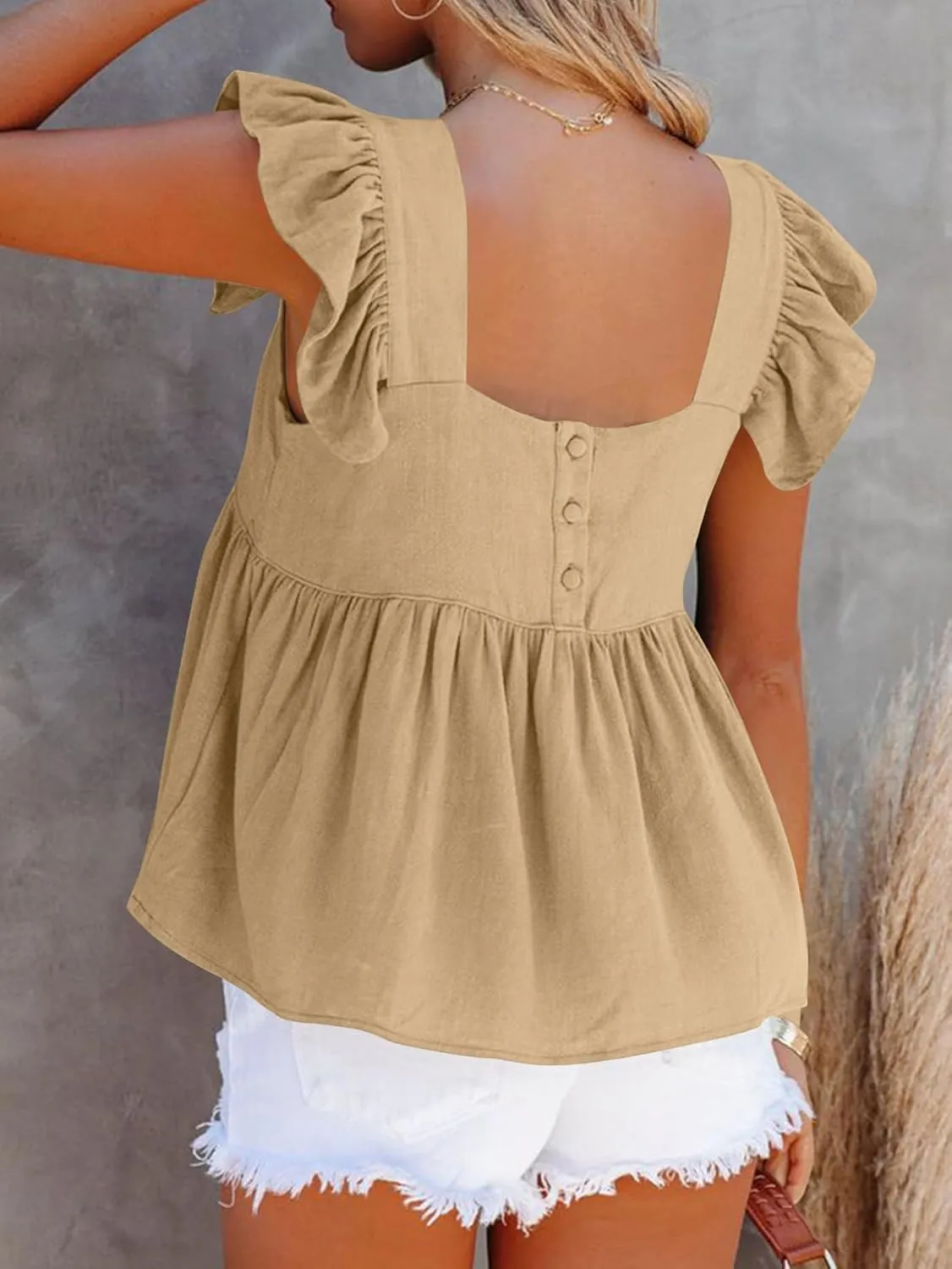 LYANER Women's Summer Sleeveless Peplum Blouse Square Neck Ruffle Strap Babydoll Tank Top