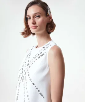 Machka Stylish Stone Embellished Sleeveless Blouse Off White