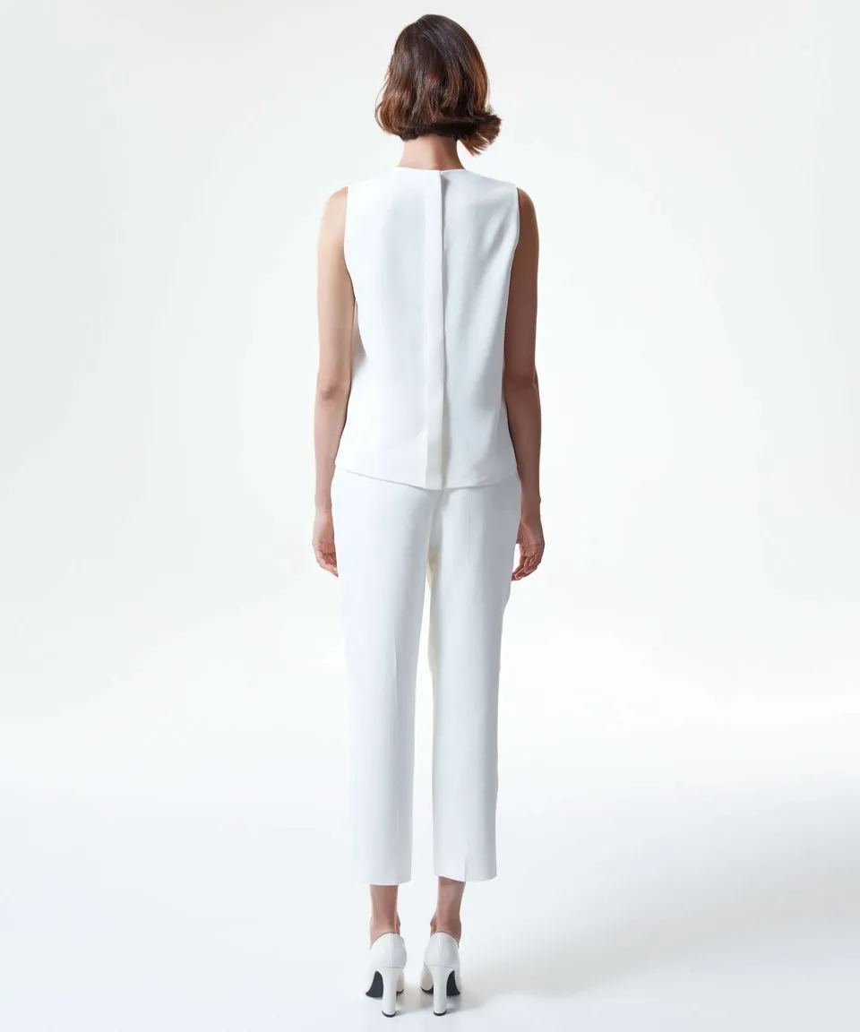 Machka Stylish Stone Embellished Sleeveless Blouse Off White