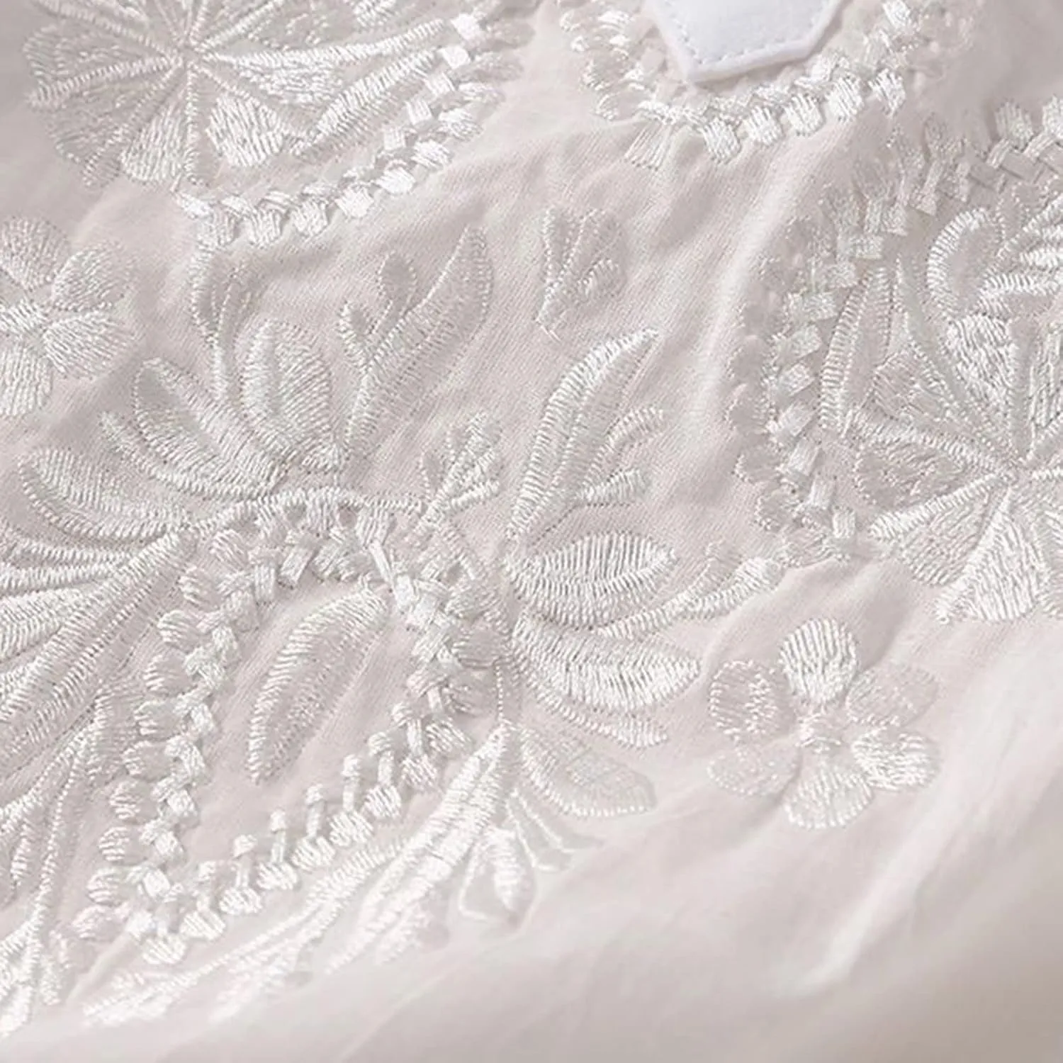 Mexican Embroidered Tops for Women Summer Cotton Linen Shirt Casual Short Sleeve Round Neck Blouse Tees