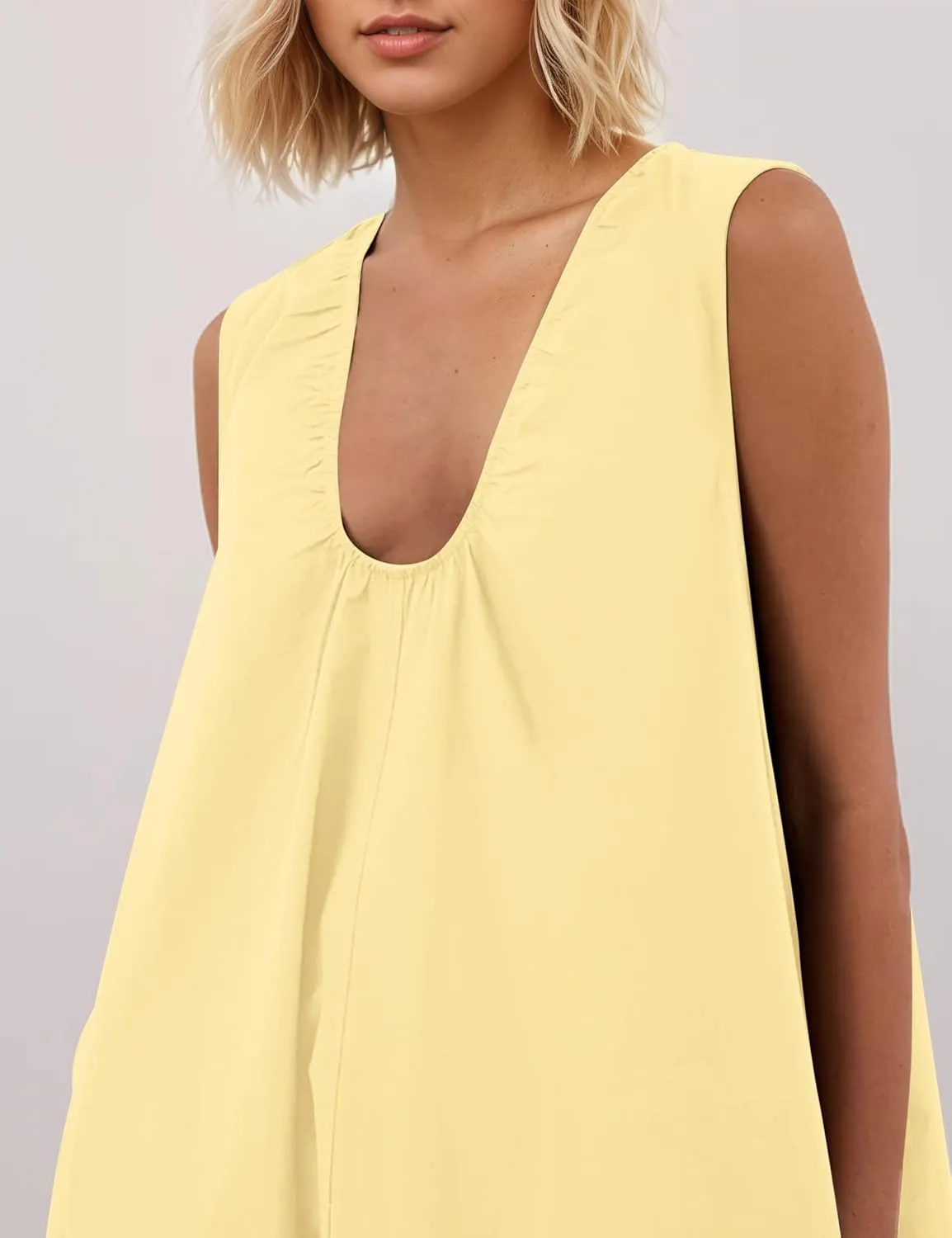 MISSACTIVER Women's Sleeveless Maxi Dress Scoop Neck Ruched Long Dress with Side Pockets Wide Shoulder Elegant Blouse Dresses