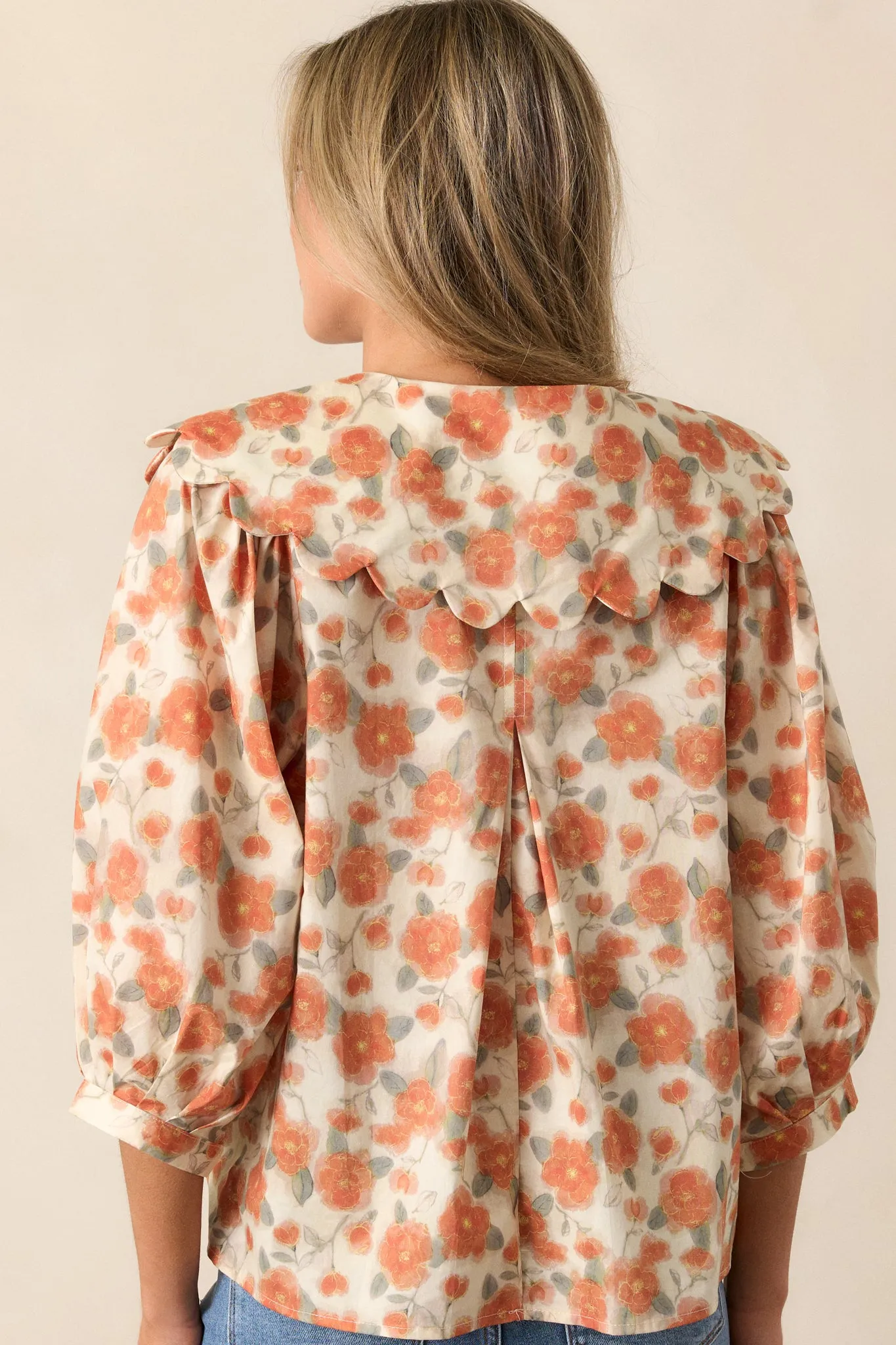 Moments With You 100% Cotton Apricot Floral Blouse