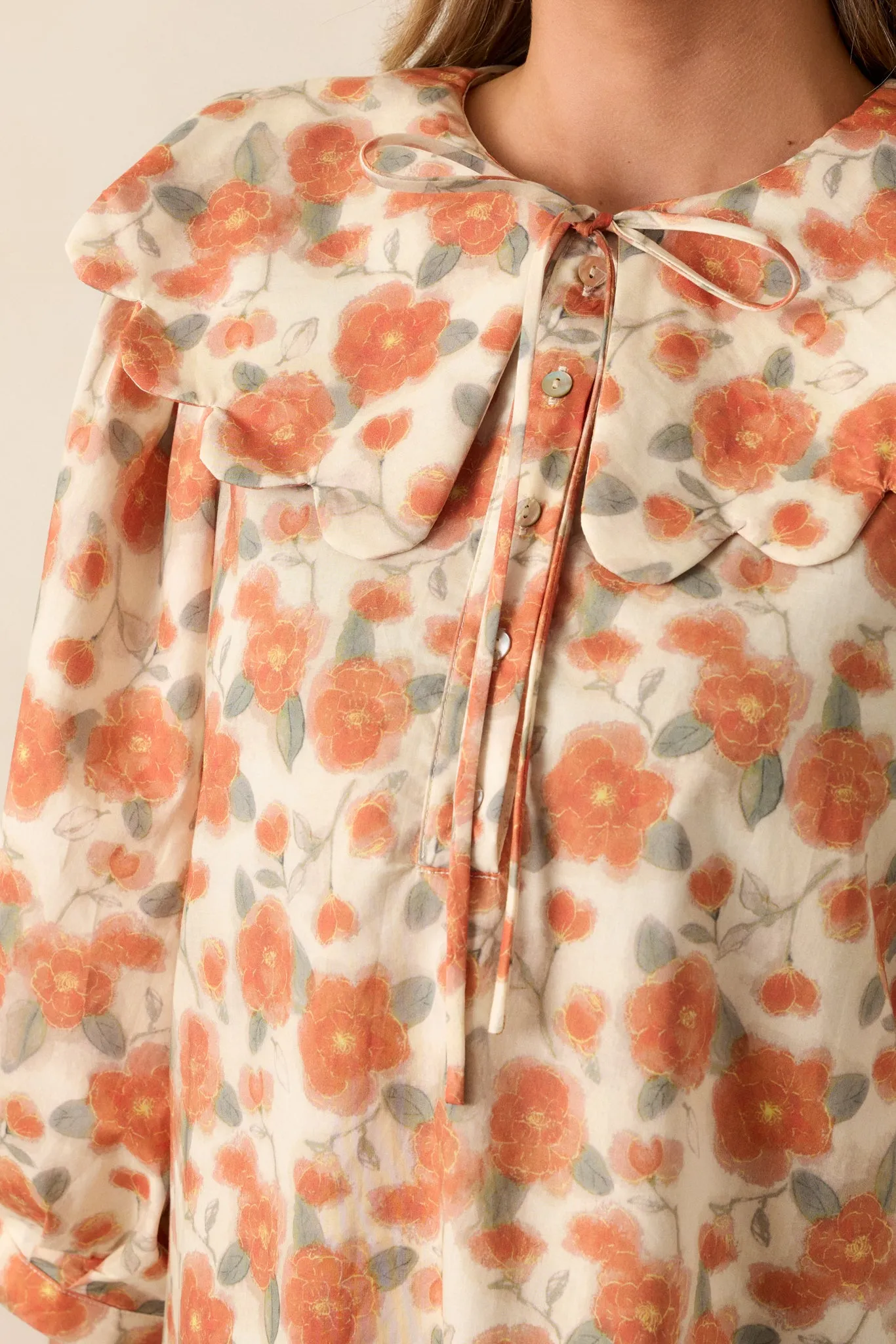 Moments With You 100% Cotton Apricot Floral Blouse