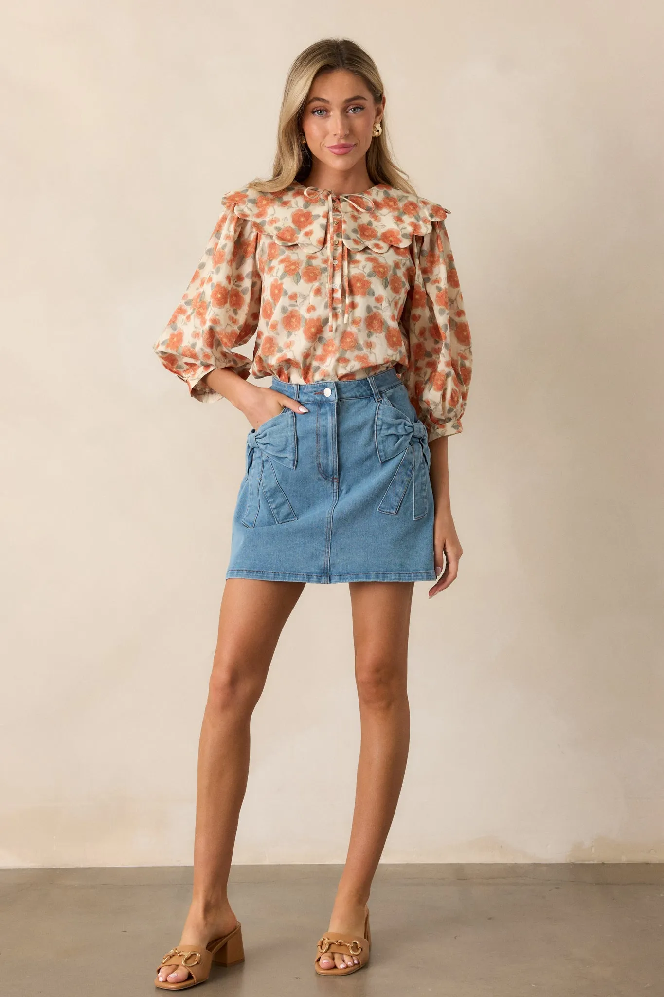 Moments With You 100% Cotton Apricot Floral Blouse