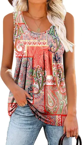 onlypuff Womens Tank Tops Sleeveless Pleated Crew Neck Shirts Dressy Casual Work Cami Blouse