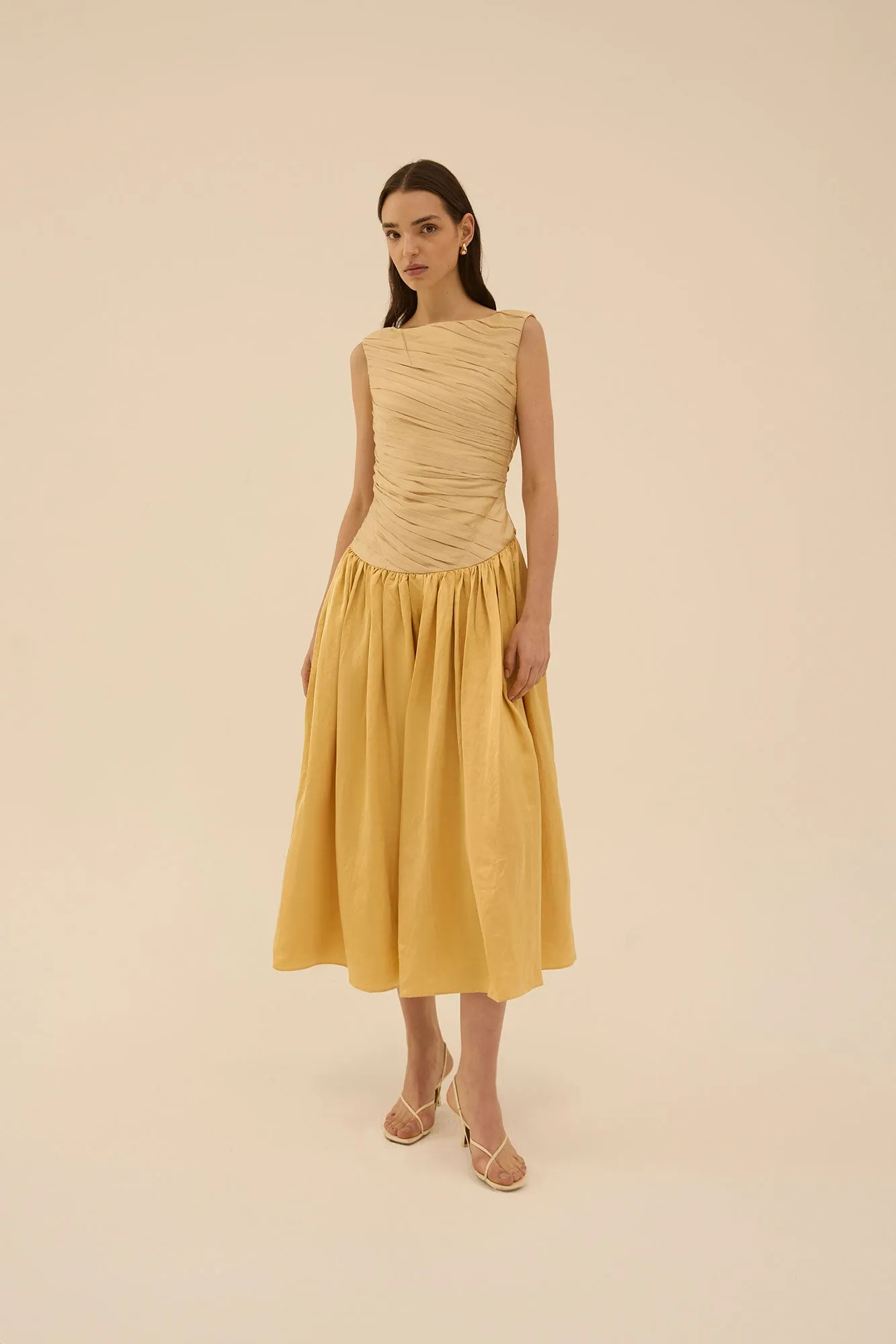 Ora Draped Dress in Beige