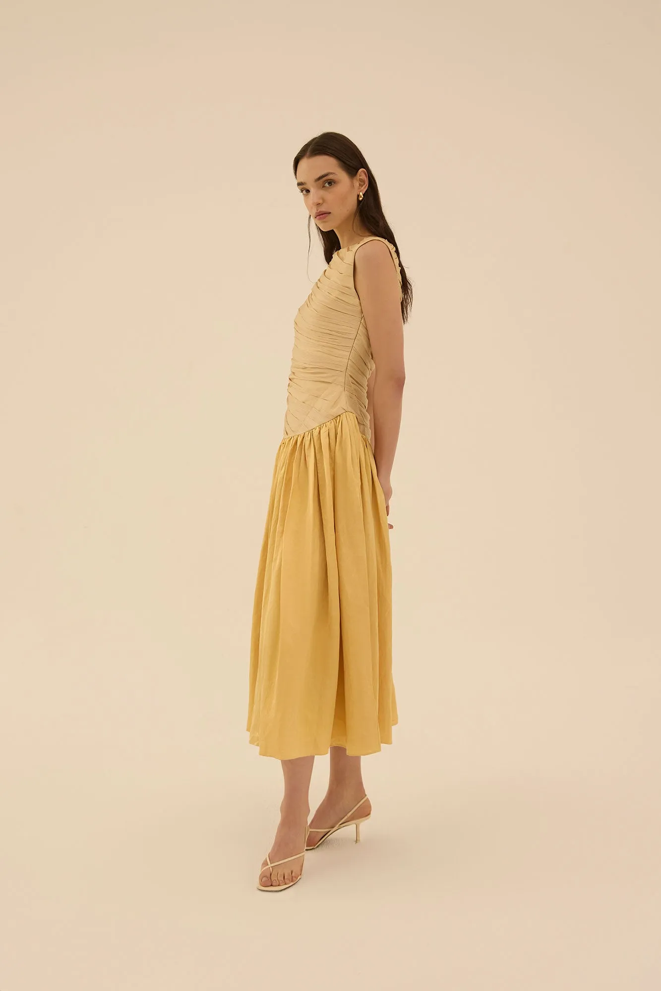 Ora Draped Dress in Beige
