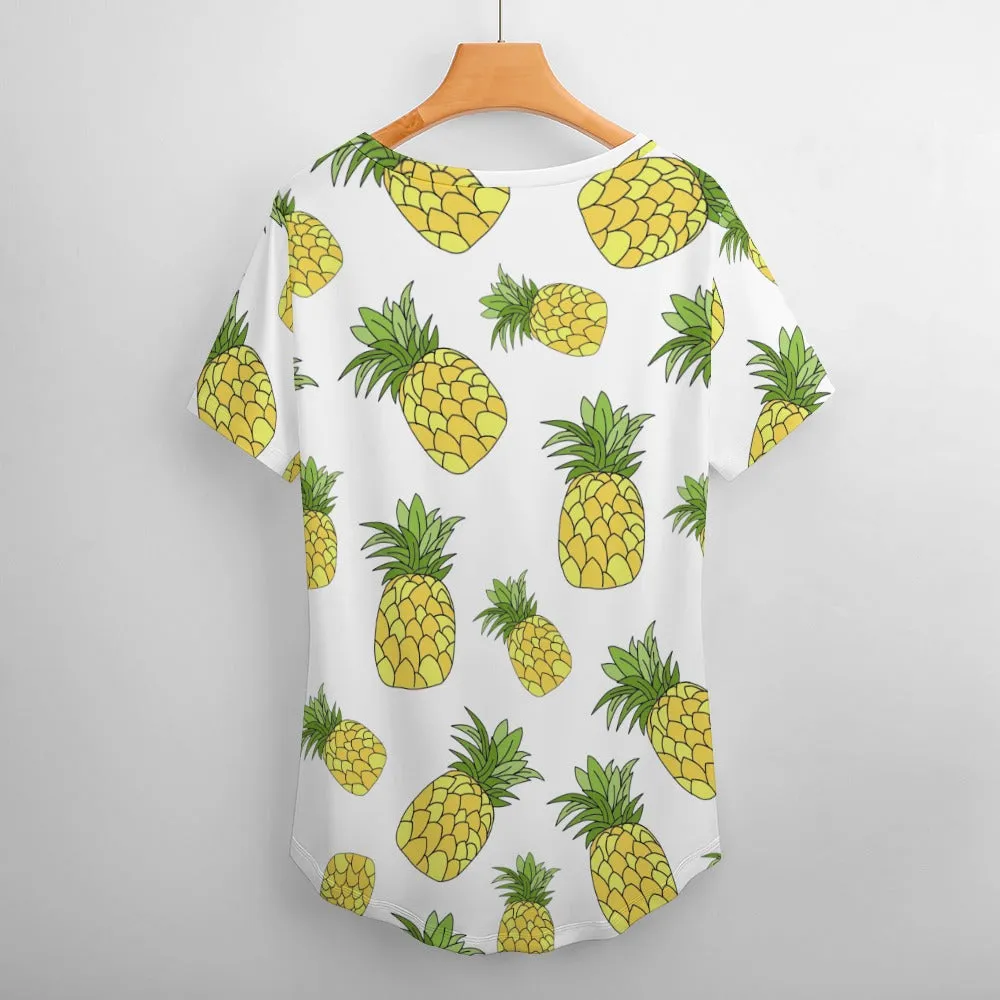 Pineapple Print Plus Size Ladies V-Neck Short Sleeve T-Shirt