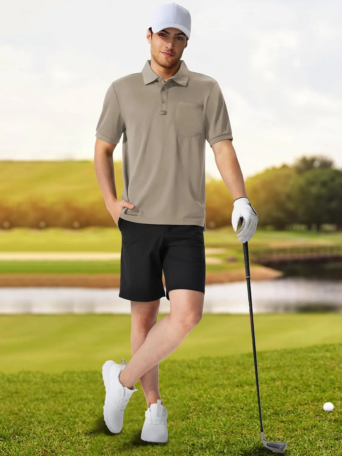 QPNGRP Men's Polo Shirts Short Sleeve with Pocket Quick Dry Performance Golf Shirts Casual Tactical Pique Collared T Shirt