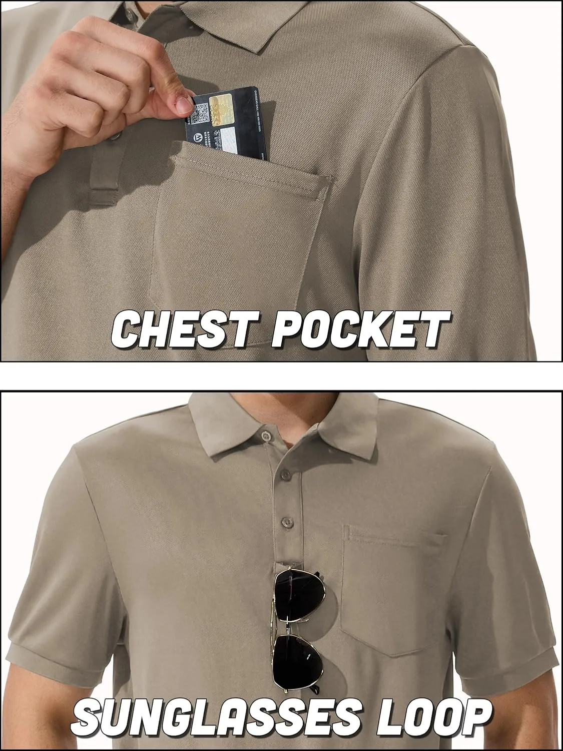 QPNGRP Men's Polo Shirts Short Sleeve with Pocket Quick Dry Performance Golf Shirts Casual Tactical Pique Collared T Shirt