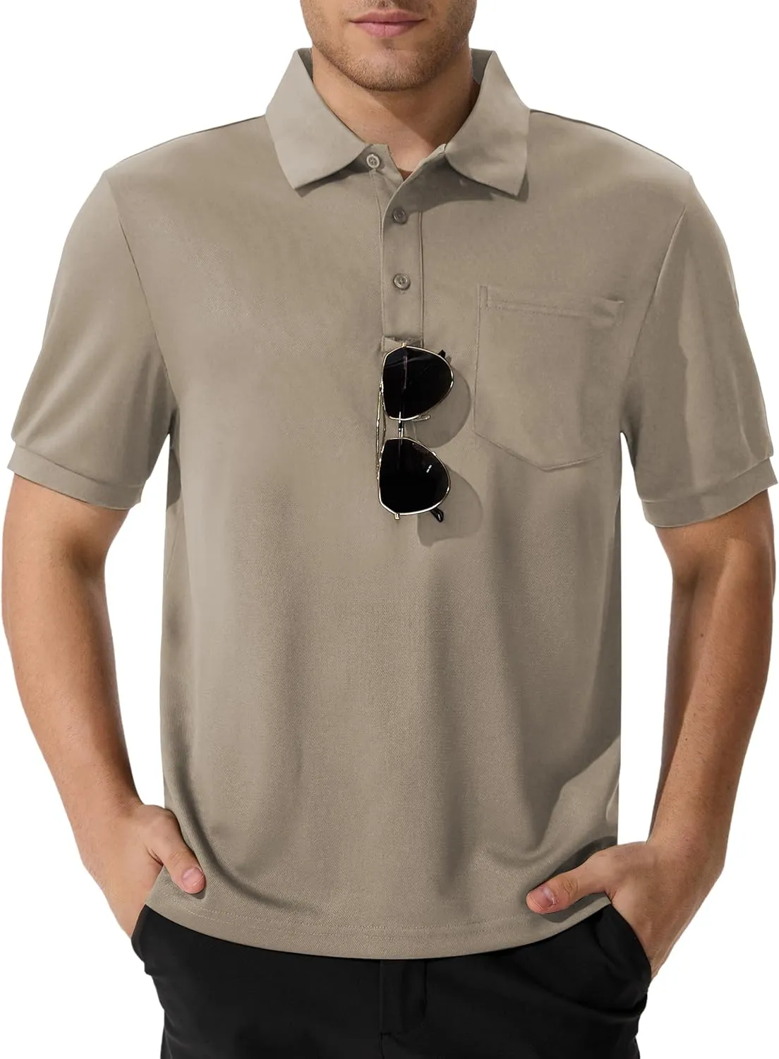 QPNGRP Men's Polo Shirts Short Sleeve with Pocket Quick Dry Performance Golf Shirts Casual Tactical Pique Collared T Shirt
