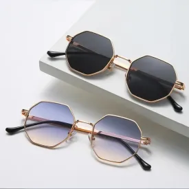 Retro Cycling Polygon Sunglasses Women Men Black Lens Brand Round Punk Outdoor Sun Glasses Vintage Metal Frame Trendy Shades