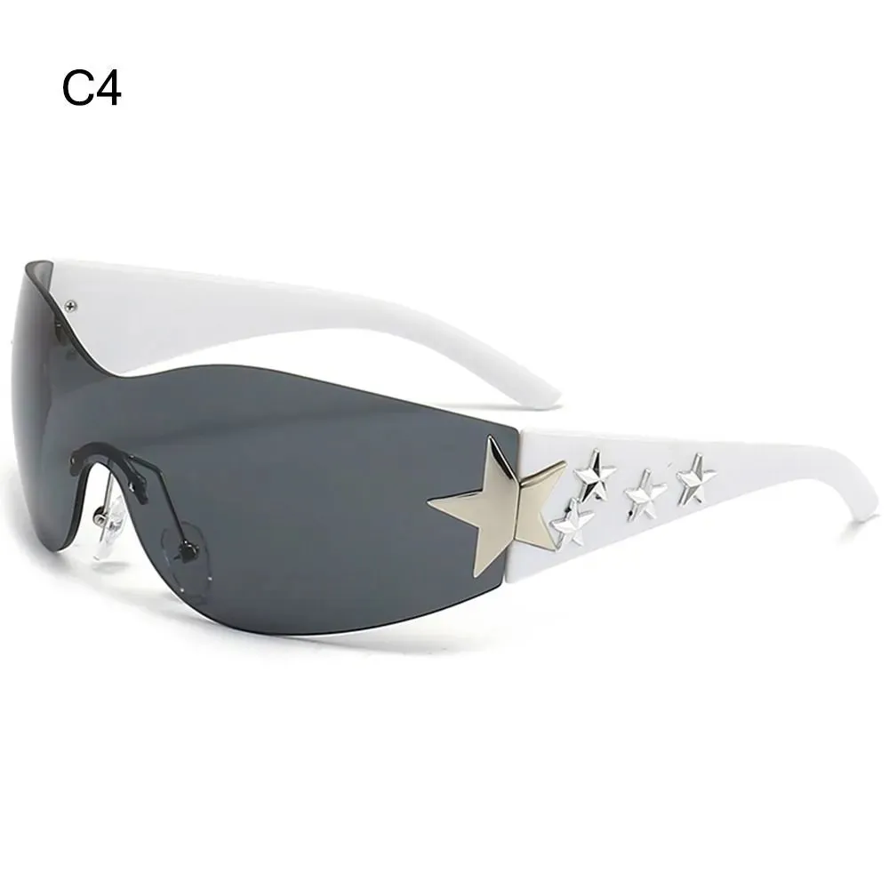 Rimless Y2K Sunglasses for Women Men Star Wrap Around Sun Glasses Shades for Beach Outdoor Cycling Travel Cycling Sunglasses